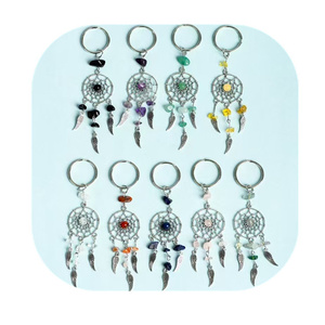 Toptan kristaller şifa el sanatları Dreamcatcher şekilli Natur çok renkli karışık ametist kuvars kristaller anahtar zincirleri satılık - Product Image 1