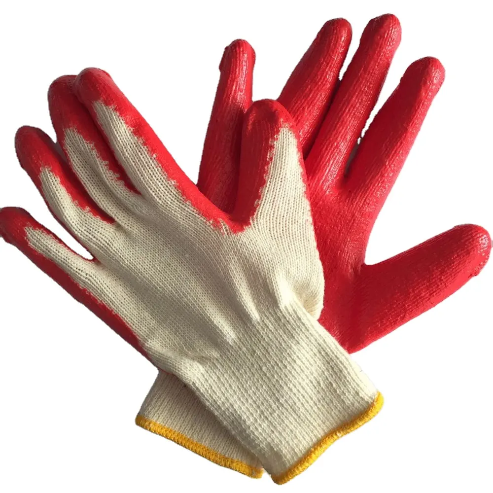 Guanti da lavoro rivestiti in lattice rosso a buon mercato guanti di sicurezza in maglia di cotone con rivestimento in lattice per l'edilizia