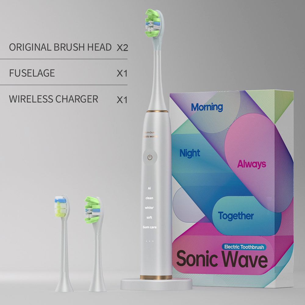 Corps blanc + deux têtes de brosse + chargeur sans fil