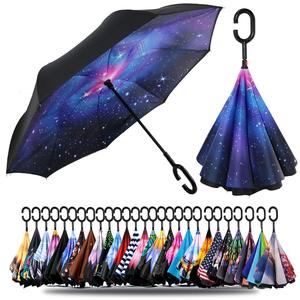 批发带标志印花的雨伞定制双层由内而外的C形手柄设计倒置折叠反向雨伞 - Product Image 3