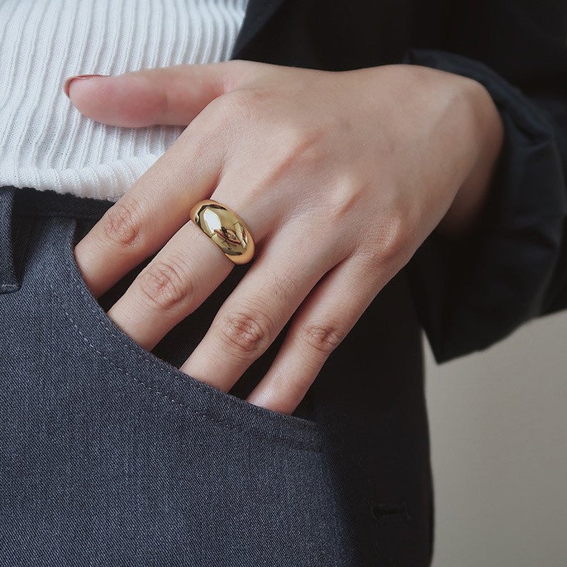 Modern Rings For Women Large Ring Ladies Rings Silver Ring Statement Ring Gold Cocktail Chunky Ring Wide Band Ring