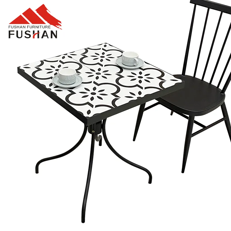 Mesa de jantar para exterior FUSHAN, mesa de cerâmica para exterior, móveis quadrados para pátio, mesa de café para alumínio