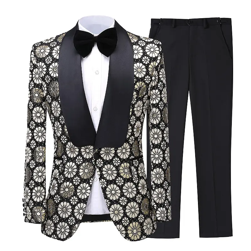 HD206-traje con estampado de flores para hombre, esmoquin ajustado para boda, traje personalizado para novio y fiesta