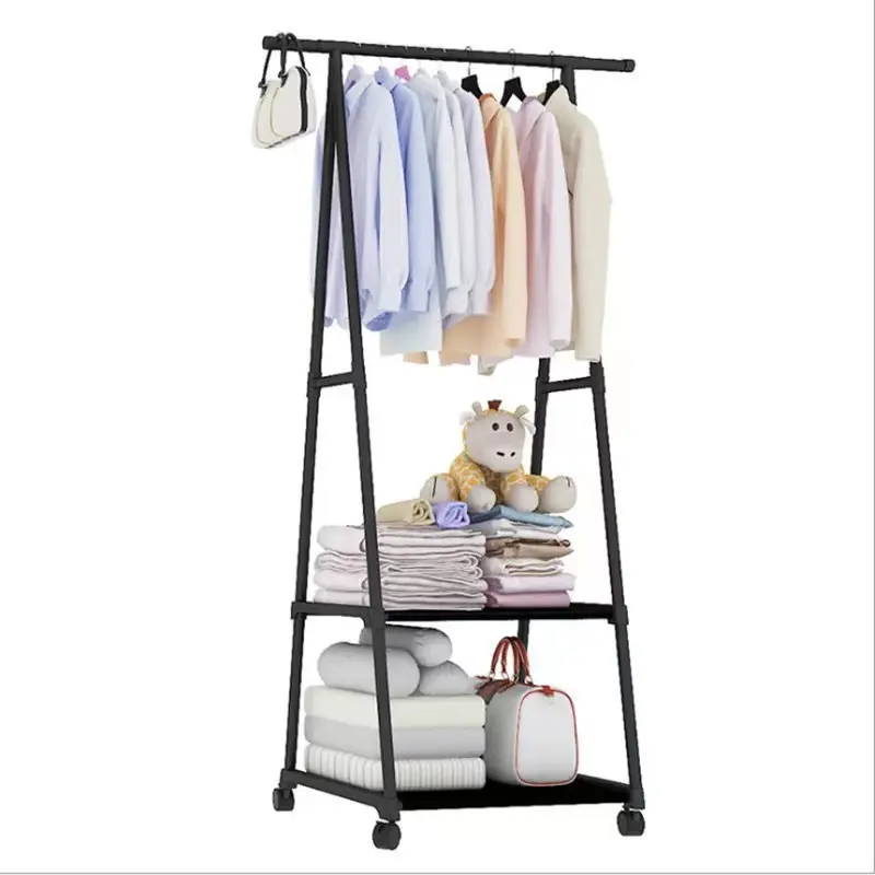 Coat rack triangle coat rack floor pulley mobile multi-layer hanger simple modern stainless steel clothes holder drying rack