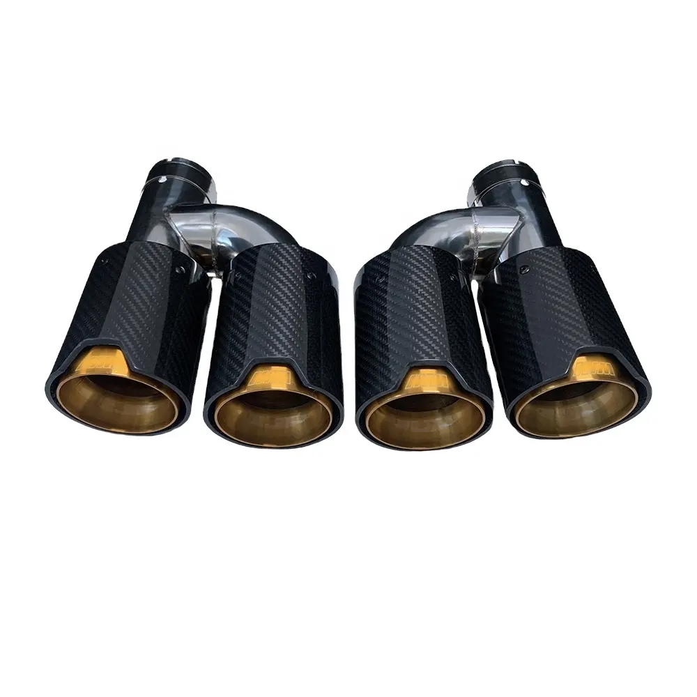 H Style Dual Pipe Gloss Carbon Fiber Gold tubi terminali di scarico in acciaio inossidabile M Performance marmitta Tips per BMW