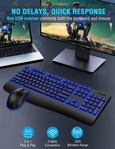 Combo de teclado inalámbrico ergonómico recargable 7 efectos retroiluminados Ratón inalámbrico de 6 botones Compatible con USB Windows Mac PC - Product Image 2