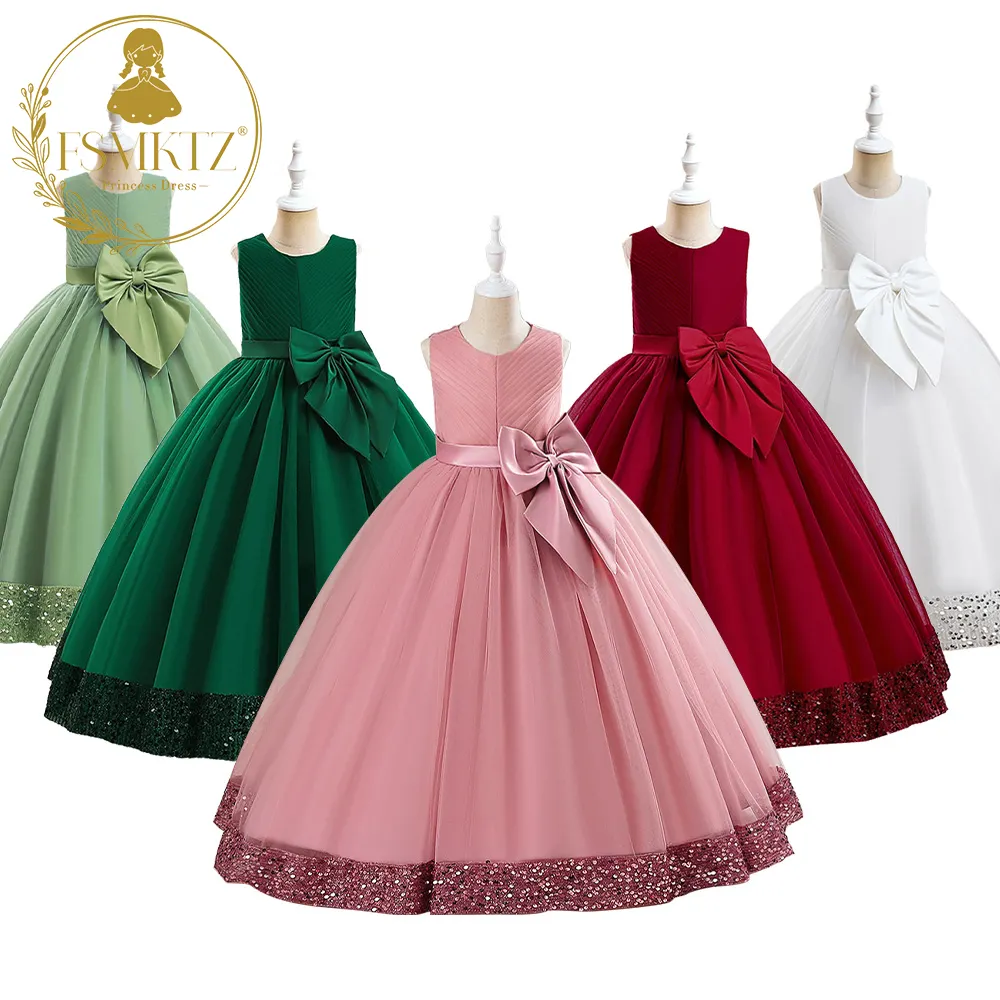 FSMKTZ nouvelle princesse dentelle robe enfants fleur broderie robes de mariée robe de princesse pour enfants filles 10 ans