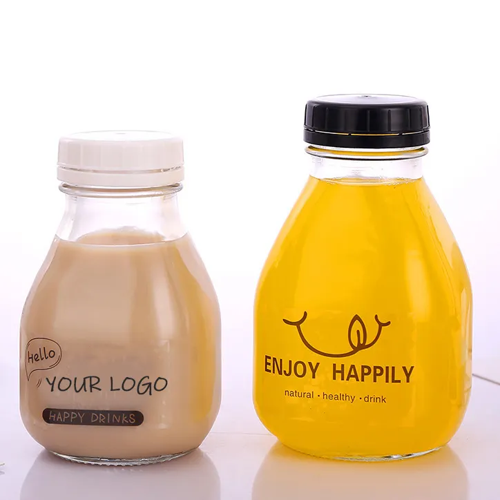 Bouteilles carrées en verre de lait de 340ml 485ml Bouteille de jus en verre avec logo personnalisé de 500ml avec bouchon à vis