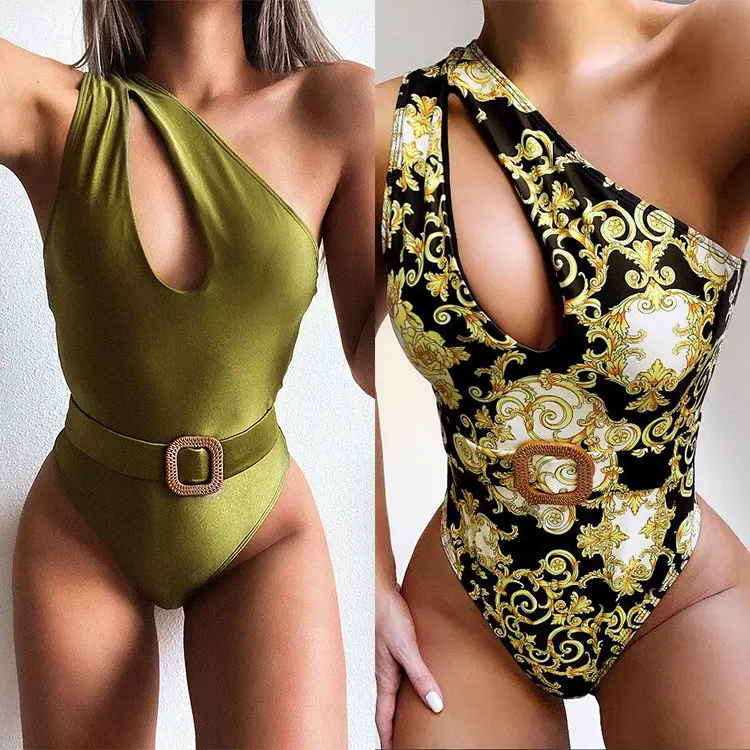 Bikini de cintura alta para mujer, bañadores con estampado Floral dorado de alta calidad 2020