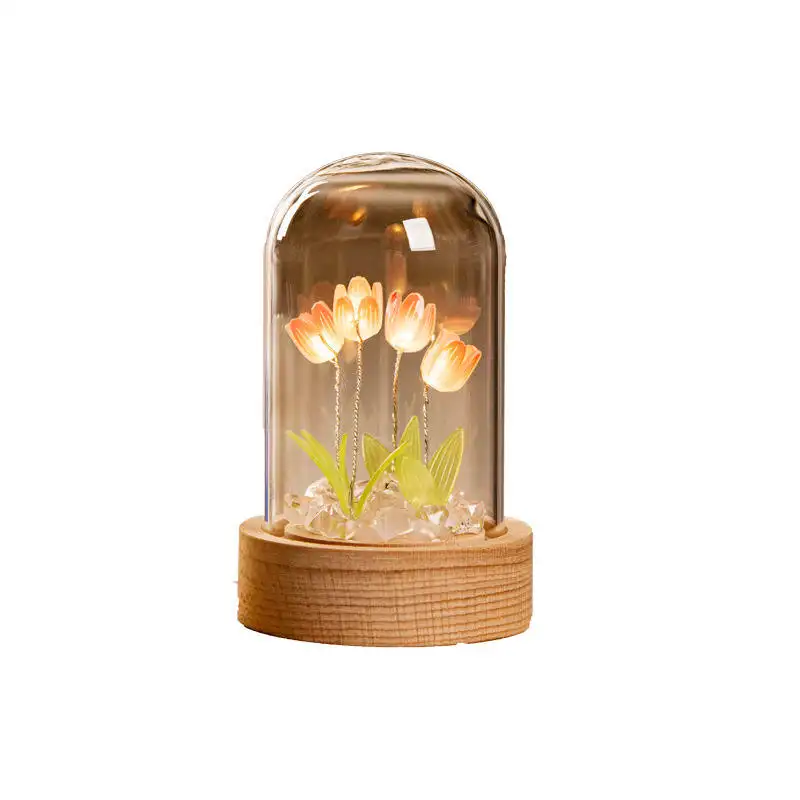 2024 nueva luz de noche de tulipán hecha a mano Material de bricolaje escritorio LED luz de ambiente objetos decorativos lámpara de noche de flor de tulipán