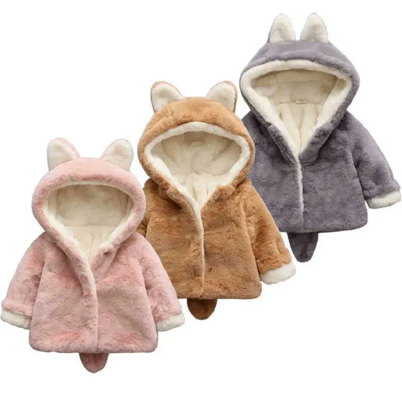 Chaquetas de invierno para bebés, niños y niñas, abrigo de piel gruesa de felpa, chaquetas de suéter de lana de invierno para niñas