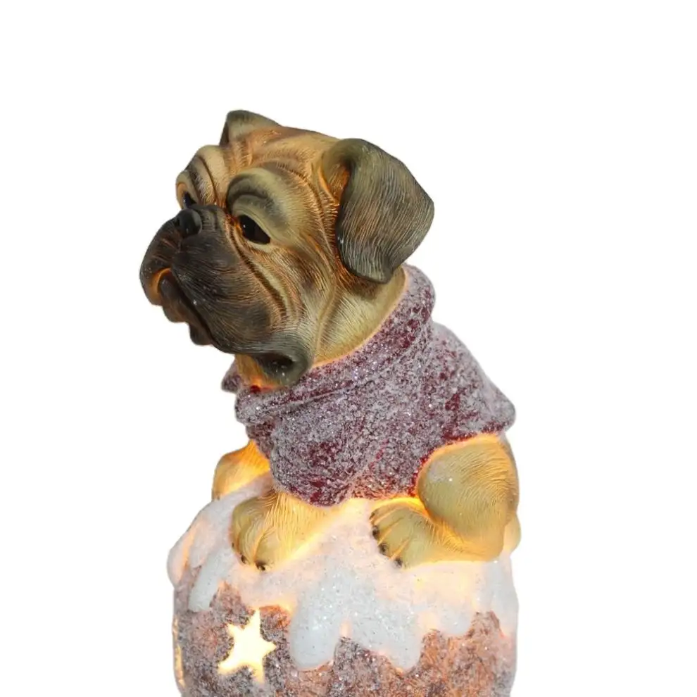 くわ販売クリスマスレジンLED動物の家の装飾カラフルな犬のデスクトップガーデンクラフト彫像犬