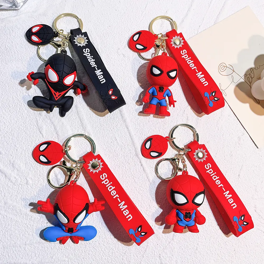 Benutzer definierte 3D Silikon Cartoon Anime Film Puppe Held Spiderman Spider-Man Mann Eisen Gummi Schlüssel anhänger 3D PVC Schlüssel ring Kawaii Schlüssel bund