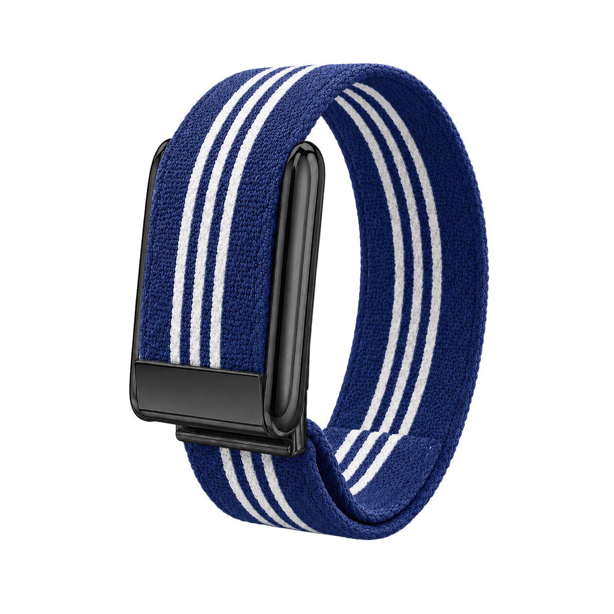 Bleu avec boucle noire à trois bandes blanches