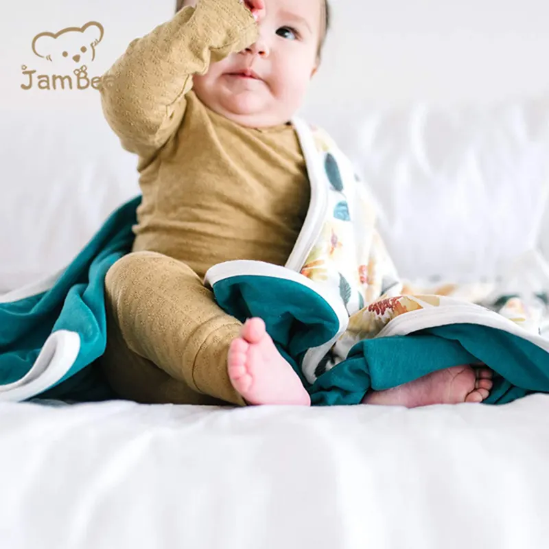 Umwelt freundliche Bambus-Baby decke anpassen Gestrickte Baby-Stretch-Stepp decke Doppel decke Großhandel Kleinkind-Trikot decke