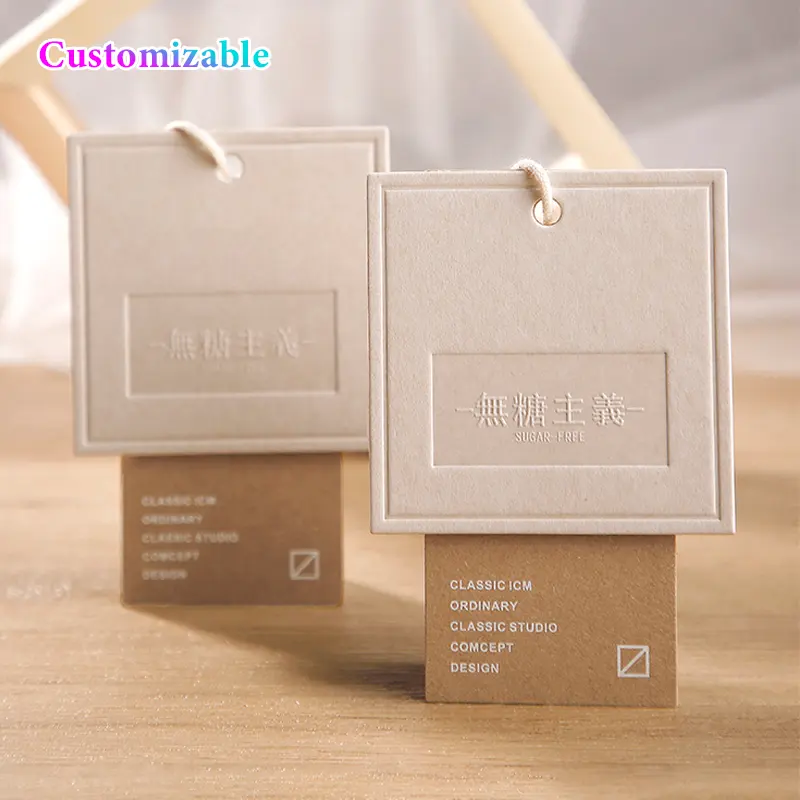 Etichette di carta per abbigliamento con logo di marca con design personalizzato in stile semplice a buon mercato