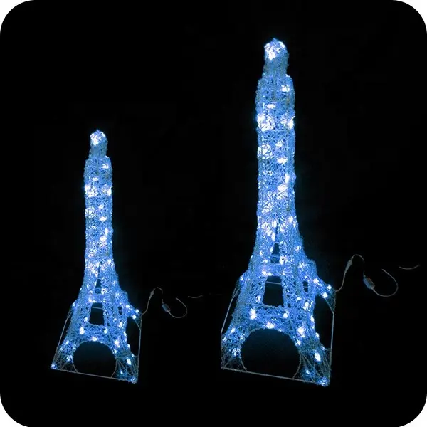 Artículo decorativo de metal ligero LED DE LA Torre Eiffel de acrílico colorido de la fábrica profesional para suministros de bodas y fiestas