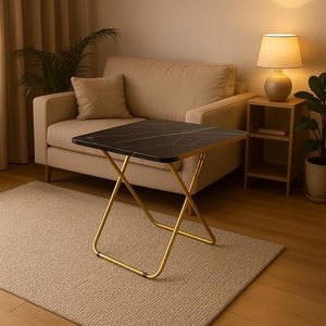 Sky-Touch đa mục đích gấp bảng màu đen bằng đá cẩm thạch-nhìn gỗ hàng đầu với khung kim loại vàng cho iftar cầu nguyện ăn uống hoặc sofa sử dụng - Product Image 5