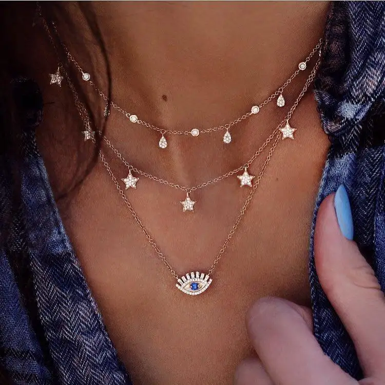 MF0011 Ready to ShipIn StockFast DispatchFashion Gold crystal star eye jewelry necklace For Women 