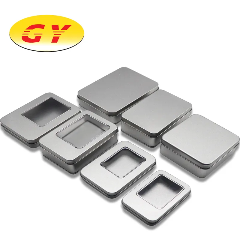 Caja de lata de almacenamiento de artículos cuadrados, caja de lata de metal para cartas de juego