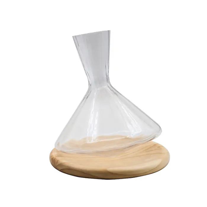 Vetro rotante soffiato a mano con Base in legno massello creativo classico caraffa per feste vetro trasparente