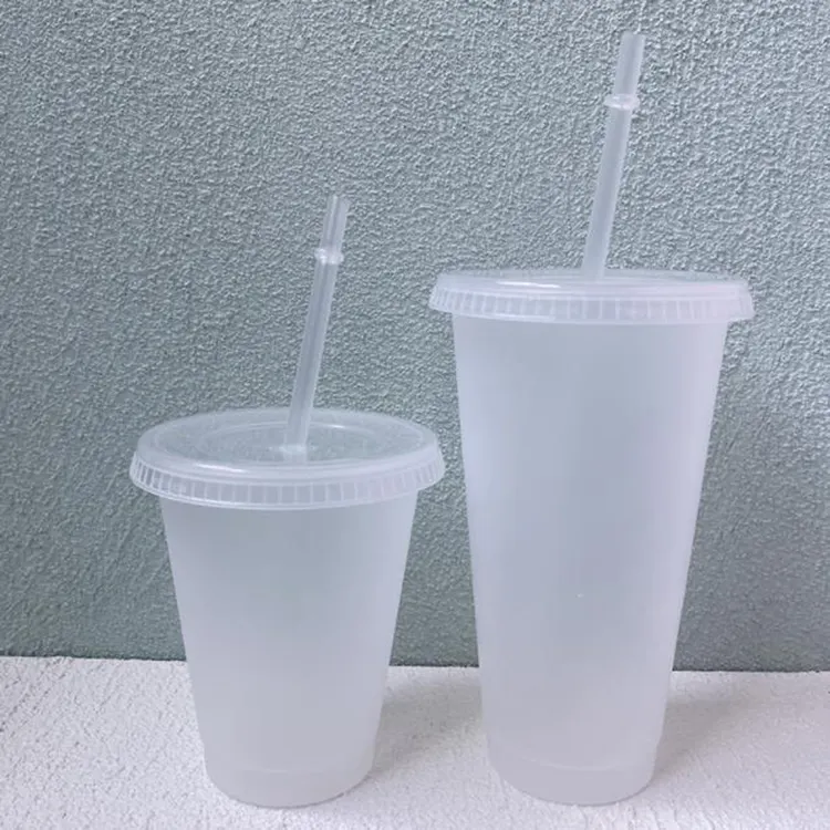Summer Gifts 16oz 24oz Plain Clear Reusable Plastic Drink Cup With Lid And Straw Cold Water Bottle Pack Of 5 Blank Coffee Mug