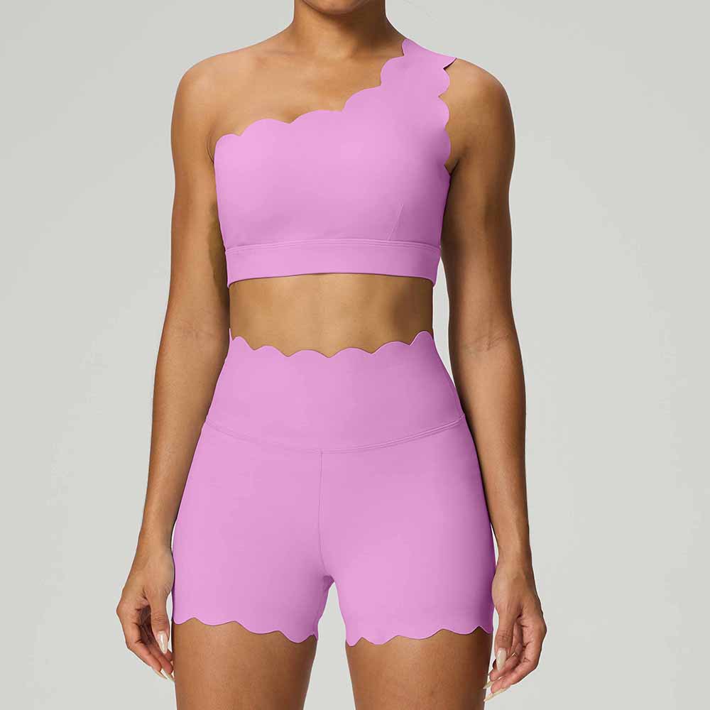 Steam powder vapor pink single shoulder bra shorts