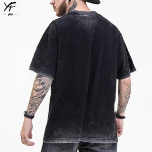 OEM Großhandel Männer Hot Sale reine Baumwolle gewaschen Retro Vintage T-Shirt Kurzarm Flock gedruckt Herren T-Shirt - Product Image 2