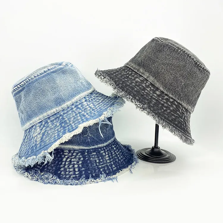 Chapeau seau en jean vintage personnalisé Jeans lavés Chapeaux seau en détresse