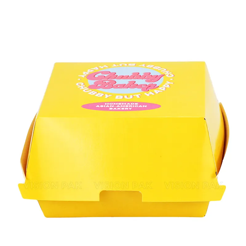 Scatola per Hamburger con imballaggio alimentare personalizzato scatola per Hamburger rosa nero Design contenitore per Hamburger