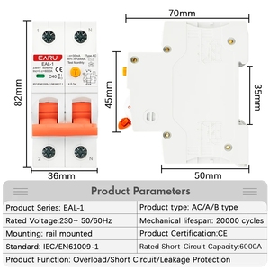 Disyuntor de corriente residual electrónico <span class=keywords><strong>2P</strong></span> 30mA AC A B tipo RCBO RCCB MCB sobre carga de protección contra fugas de corriente corta de carga de - Product Image 3