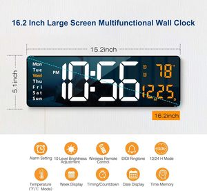 16インチ大型LEDデジタルクロックリモコン付きリビングルームの装飾、ディスプレイクロックLedウォールクロック - Product Image 5