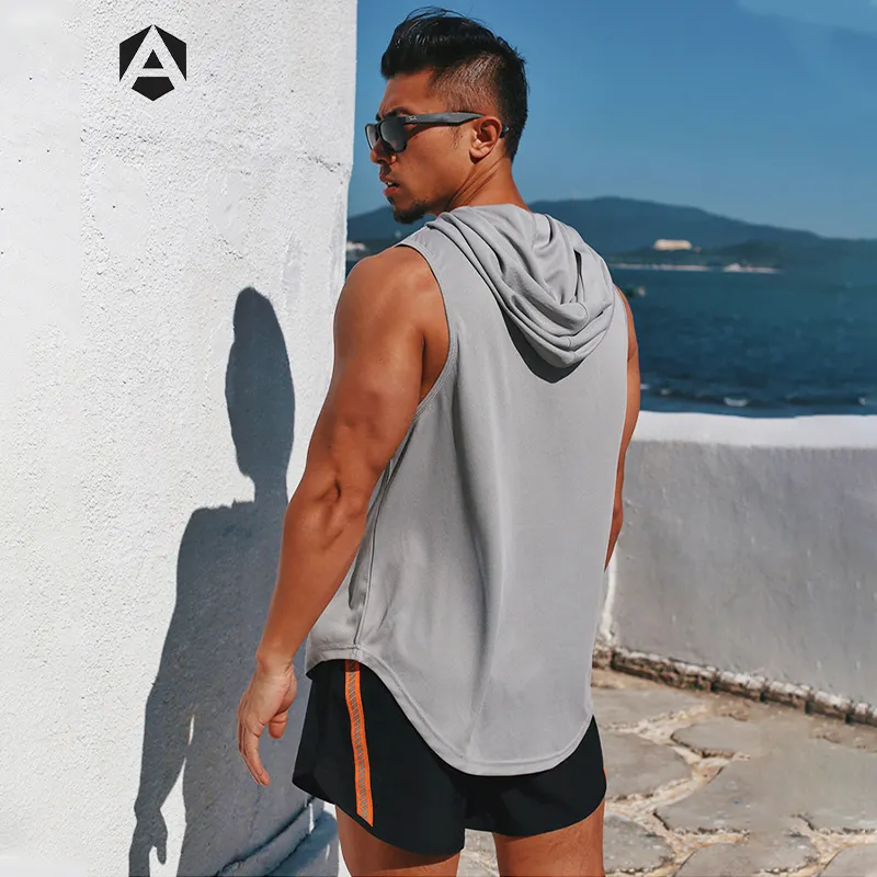 Custom Workout Hooded Vest Polyester Ademend Snel Droog Fitness Athletic Gym Tank Top Mannen