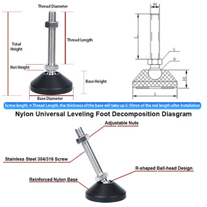 <strong>Leveling</strong> <strong>Feet</strong> M10 Adjustable <strong>Table</strong> <strong>Feet</strong> Threaded Screw Levelers <strong>Foot</strong> Stainless Steel for Furniture Legs With Nylon Base Dia 50mm - Product Image 2