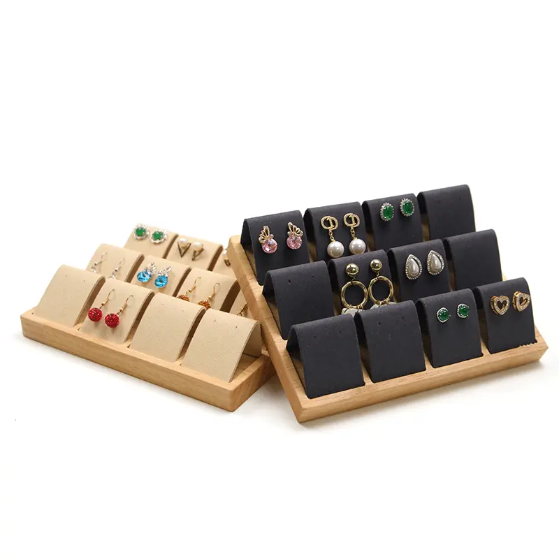 Hot sale custom stud earrings jewelry display props solid wood 12-position stud earrings storage tray
