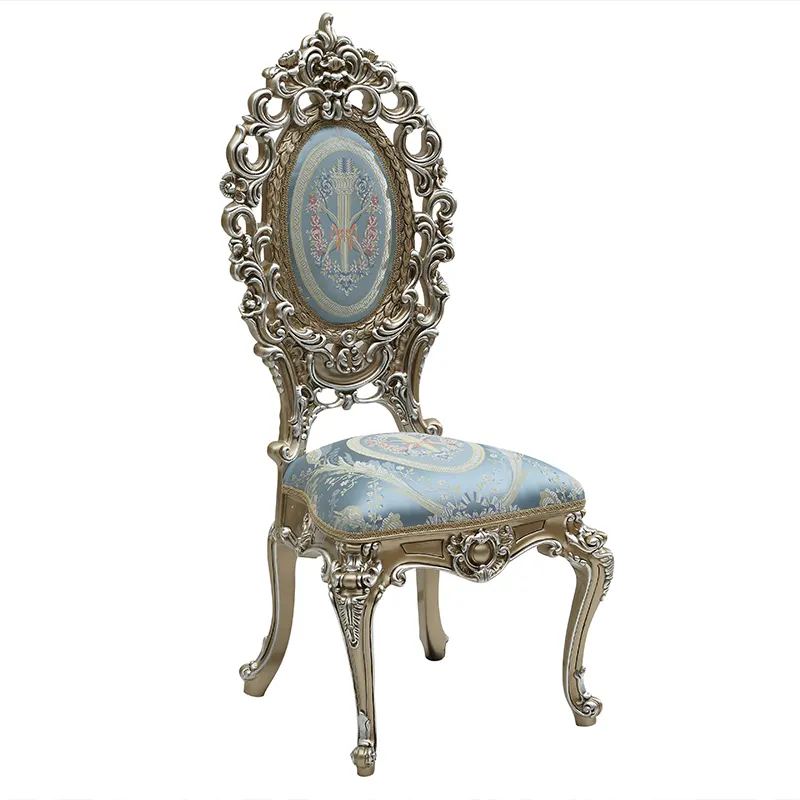 Luxury classic baroque chair Italian dining room furniture French rococo solid wood frame dining chair with leaf gilding