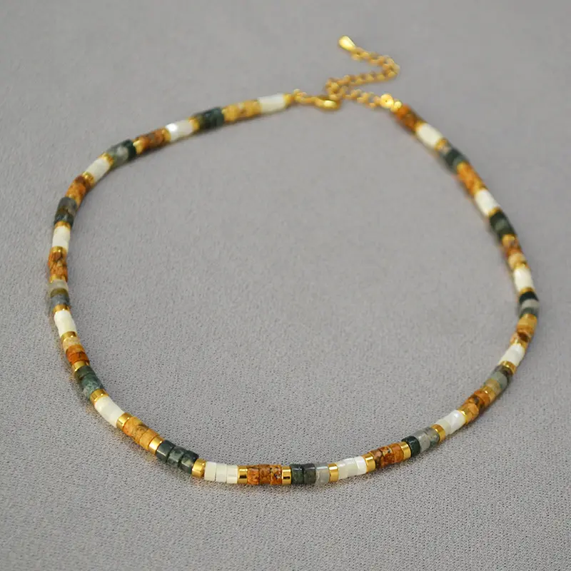 Vintage Mix bunte Perlmutt Naturstein Perlenkette Messing Perlen Halsketten Schmuck für Frauen
