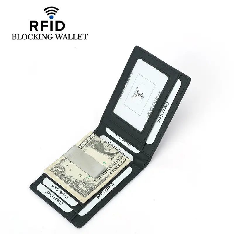 Venda direta da fábrica RFID fibra de carbono dos homens bifold fino carteira com dinheiro clipe