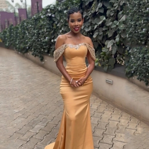 Abiti da damigella d'onore africani Chanpagne 2026 con spalline in raso matrimonio Guest corsetto abiti Paert personalizzati - Product Image 1