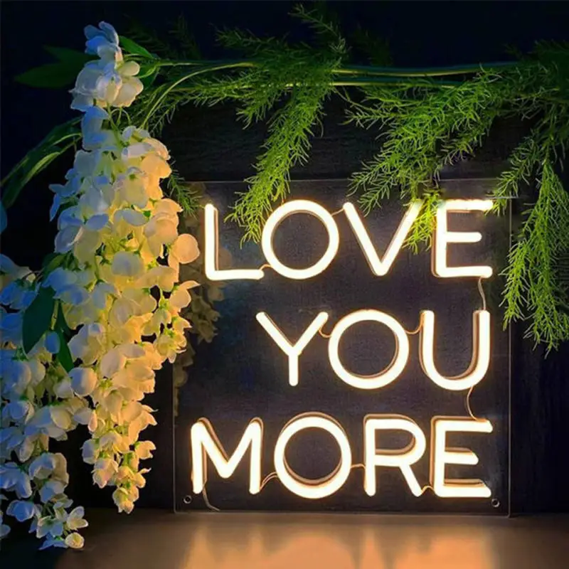 Sinal de néon LED com controle remoto personalizado para casamento, carta de amor, luz LED 3D, amor, mais você, sinal de néon para decoração de parede