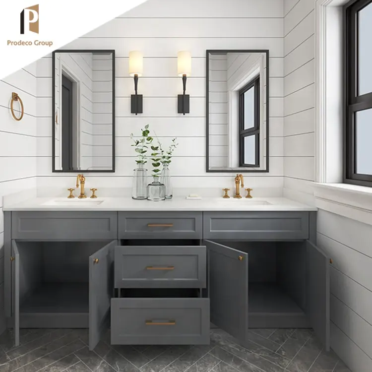 Estilo escandinavo de madera maciza doble sumideros nuevos diseños muebles de tocador de baño