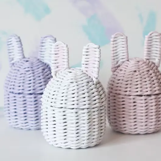 Handwoven Easter Egg Cestas Bunny Flower Girl Cesta Bonito para pequenos presentes caixa de coelho com tampa Atacado