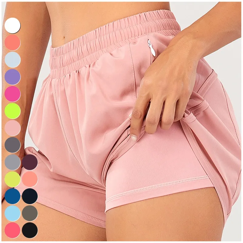 Pantalones cortos para mujer Transpirable Cordón Suelto 2 en 1 Pantalones cortos de yoga Correr Fitness Pantalones calientes Pantalones cortos deportivos casuales para mujeres