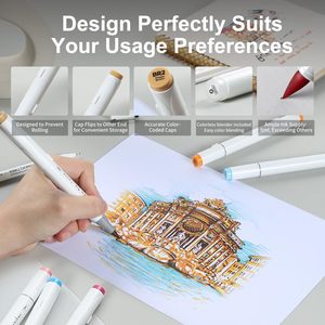 アートドローイング用の48色のブラシチップとチゼルチップアルコールベースのマーカーセットデュアルチップマーカーペンセット - Product Image 3