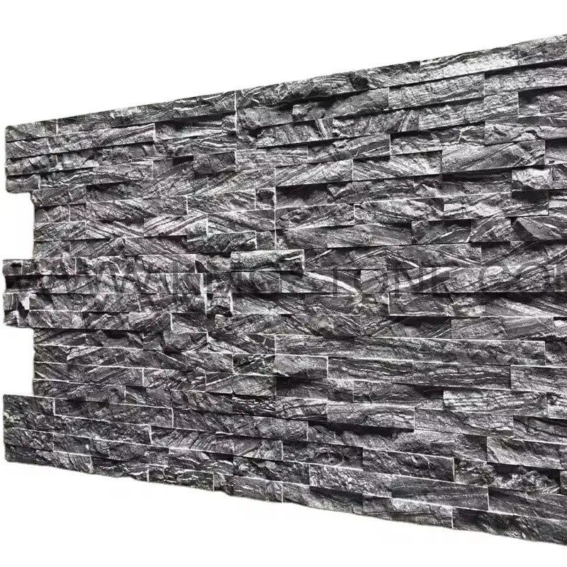 Naturschieferstein Textur abziehen-aufkleben-Flechte Holzader schwarzer Schiefer für Außeneinsatz Steinfurnier mit natürlicher Oberfläche