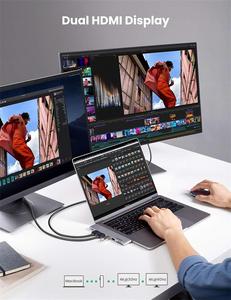 UGREEN USB C to <strong>Dual</strong>-<strong>HDMI</strong> Adapter 7 in 1 USB C Thunderbolt 3 Adapter to <strong>Dual</strong> <strong>HDMI</strong> 2 USB3.0 100W PD Port USB C to SD TF Card