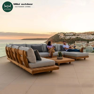 Tất cả thời tiết ngoài trời Vườn Gỗ Tếch sofa đặt sân thượng kết hợp giải trí biệt thự không thấm nước rắn gỗ sofa Patio Bộ đồ nội thất - Product Image 1