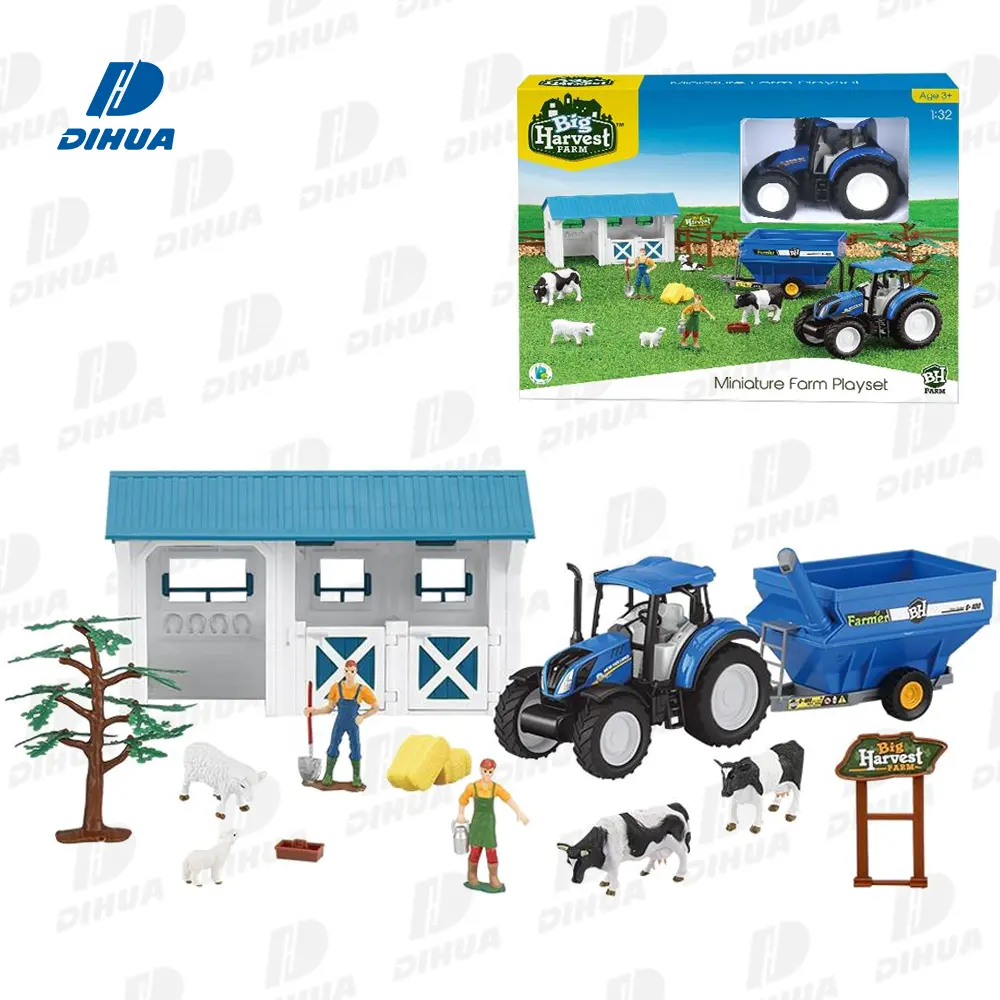 Besar Panen Pertanian Newholland Traktor Bermain Set Farm Animal Mainan untuk Anak-anak Pendidikan, Termasuk Kuda Perisai Binatang, PVC Petani