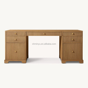 MYHOME 2025 <strong>Executive</strong> Reeded Desk <strong>Durable</strong> 7-Drawer Antique <strong>Computer</strong> Table for Home Office Use Manager Desk Furniture Set - Product Image 3