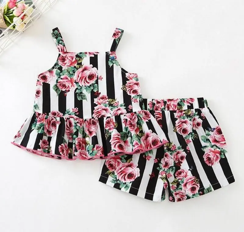 Crianças Vestuário Fabricantes China Meninas Floral Flores Saia E Calça Vestido 2 Peça Set